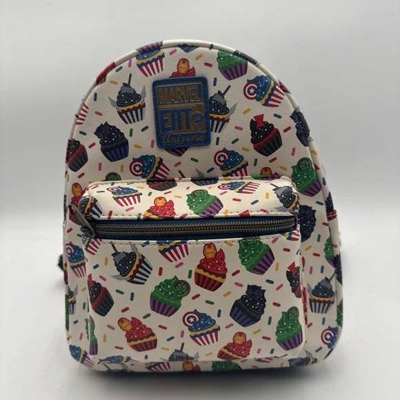 Disney Mini Backpack Bag Marvel Eats The Universe Avengers Cupcakes Food White - Picture 1 of 14